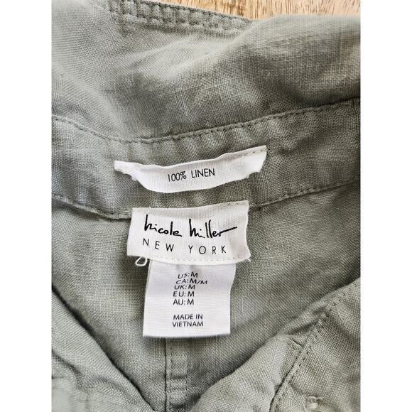 Nicole Miller 100% Linen Shirt Dress Women’s Size M Pockets Green Boho Beach - Picture 7 of 7